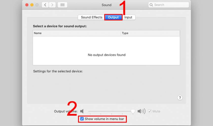 Chọn Output và nhấn Show Volume in Menu Bar