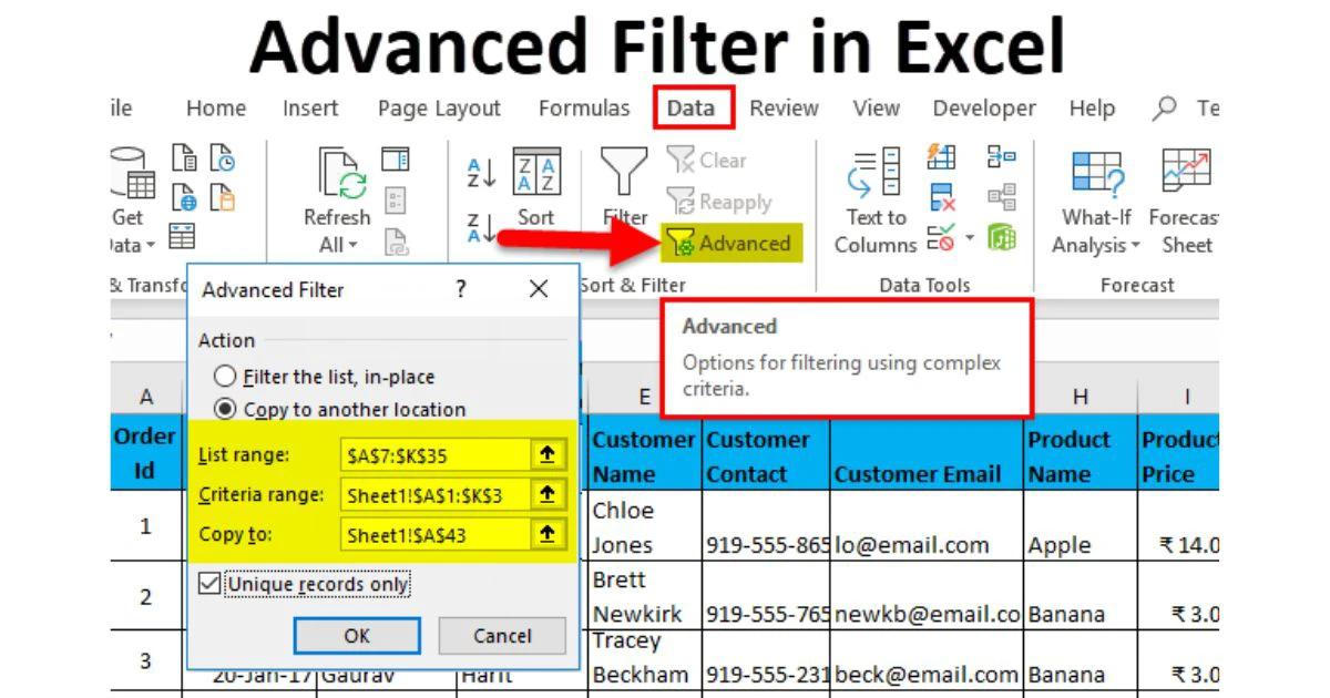 Cách xoá dữ liệu trùng lặp trong Excel bằng Adavnced Filter