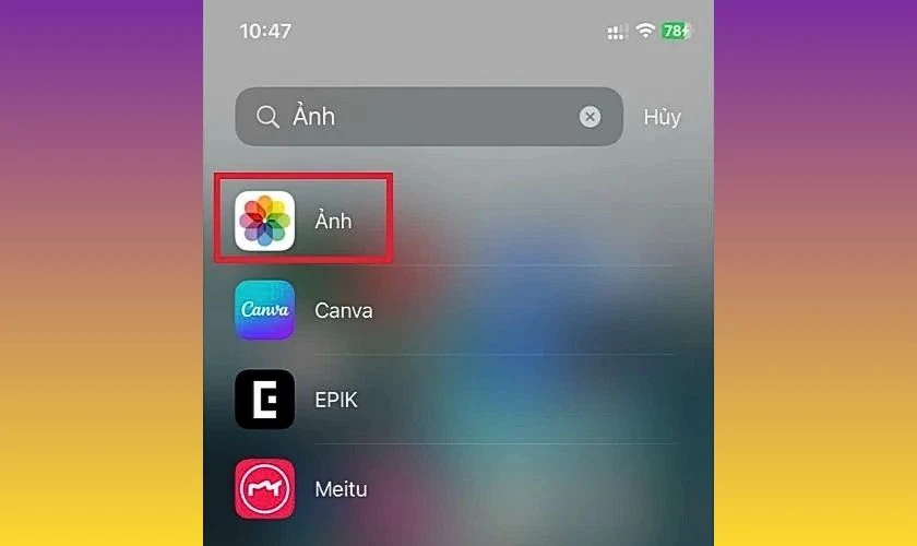Tìm và mở ứng dụng Ảnh trên iPhone iOS 18.7