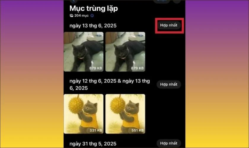 Chọn Hợp nhất để giữ lại ảnh chất lượng cao hơn