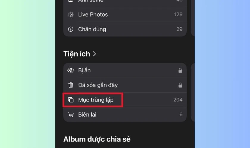 họn Album và tìm “Mục trùng lặp”