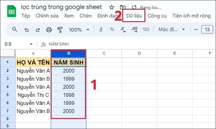 Cách xóa dữ liệu trùng trong Google Sheets