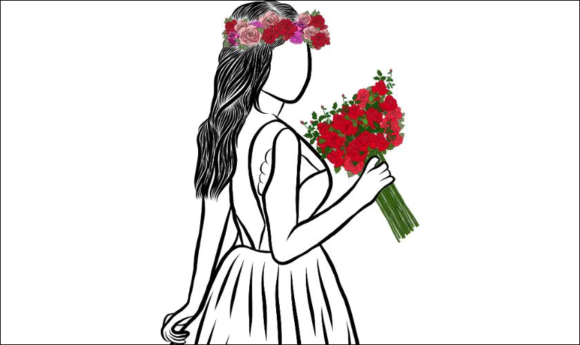 Hình ảnh cô gái cầm bó hoa hồng