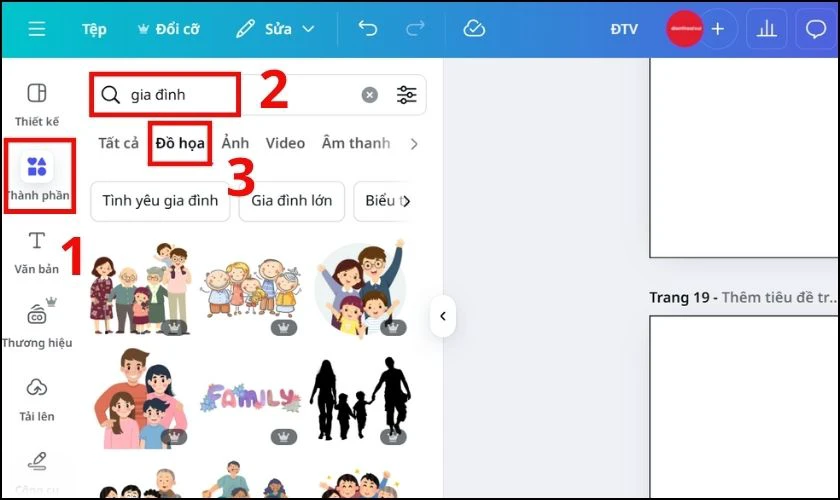 Sau đó gõ từ khóa family hoặc gia đình