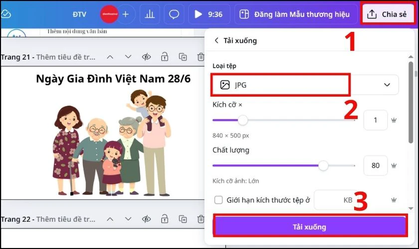 Nhấn Chia sẻ rồi Tải xuống
