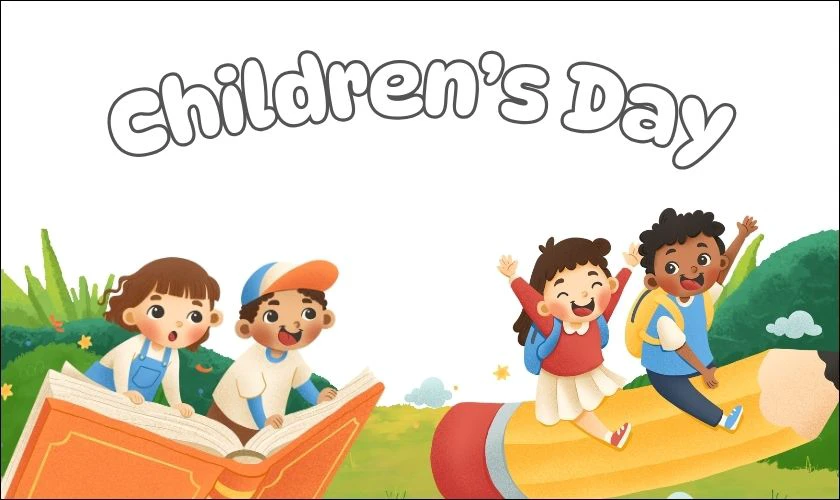 Nhân vật hoạt hình đang cười vui giữa khung nền đầy màu sắc