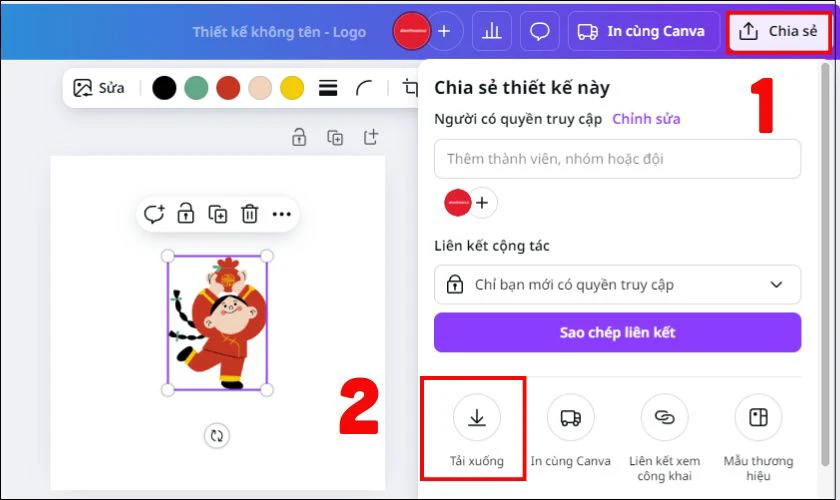 Khi đã hoàn tất thiết kế, nhấp vào nút Chia sẻ ở góc trên bên phải, chọn Tải xuống