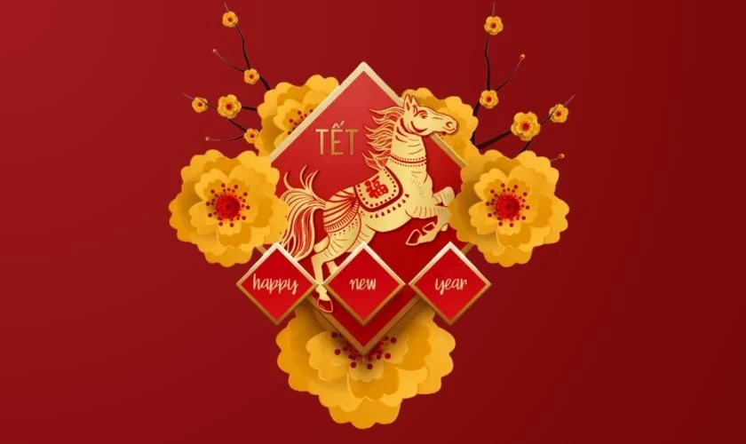 Logo Tết 2026 chủ đề hoa mai hoa đào lộng lẫy