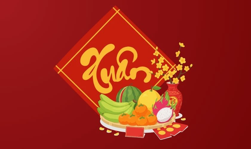 Logo Tết 2026 chủ đề mâm ngũ quả