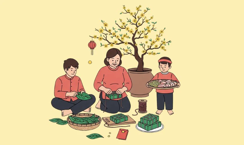 Ảnh cả nhà gói bánh