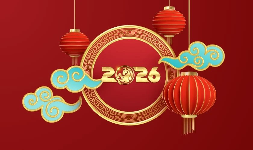 Logo Tết 2026 hoạ tiết lồng đèn