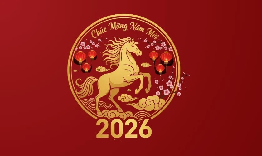 Logo Tết 2026 hoạ tiết lồng đèn rõ nét