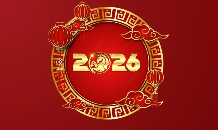 Logo Tết 2026 hoạ tiết lồng đèn sang trọng