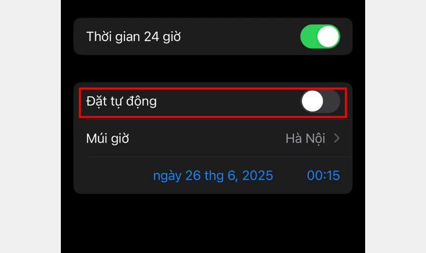 Bật Đặt tự động để iPhone cập nhật thời gian từ mạng