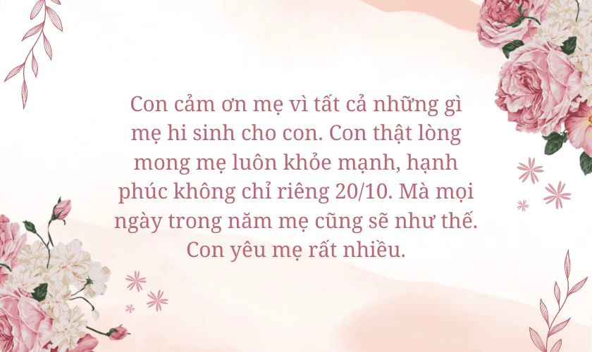 Những lời cảm ơn mẹ 20/10 cực ý nghĩa