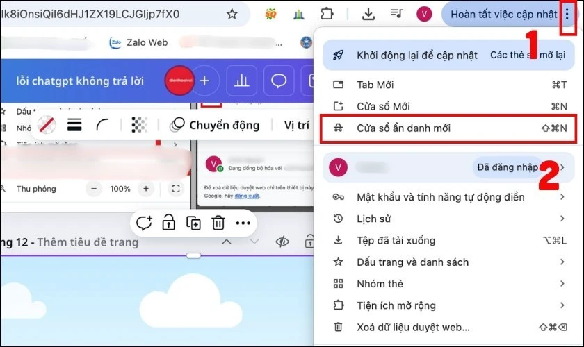 Dùng trình duyệt khác hoặc chuyển qua chế độ ẩn danh