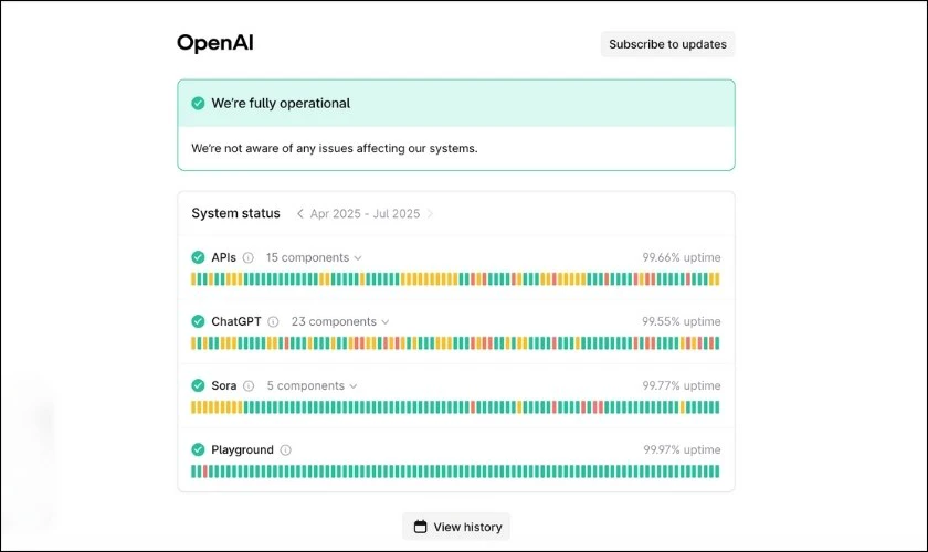 Kiểm tra trạng thái máy chủ ChatGPT tại status.openai.com