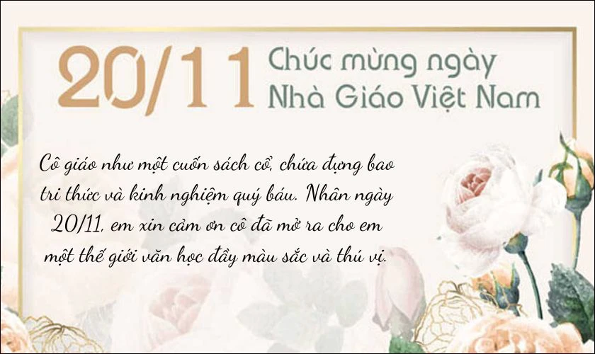 Gợi ý lời chúc ngày Nhà giáo Việt Nam hay cho cô bộ môn Văn