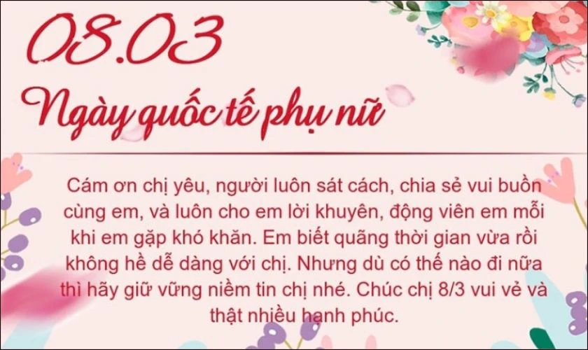 Hình ảnh lời nói Quốc tế Phụ nữ tặng chị gái 2025 độc đáo