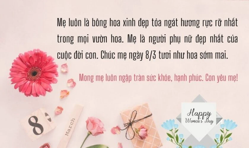 Hình ảnh lời chúc 8/3 cho mẹ ý nghĩa, độc đáo