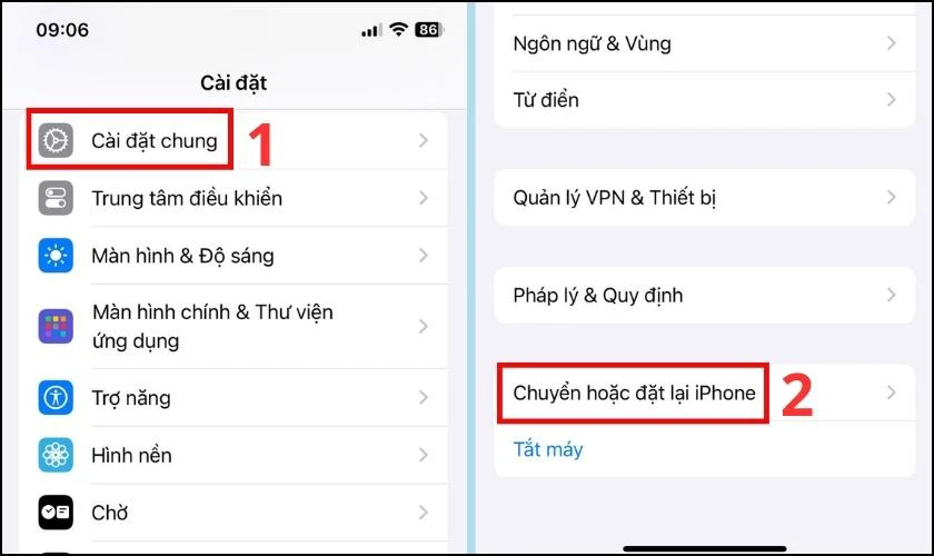 Chuyển hoặc đặt lại iPhone khi gặp lỗi điện thoại không được đăng ký vào mạng