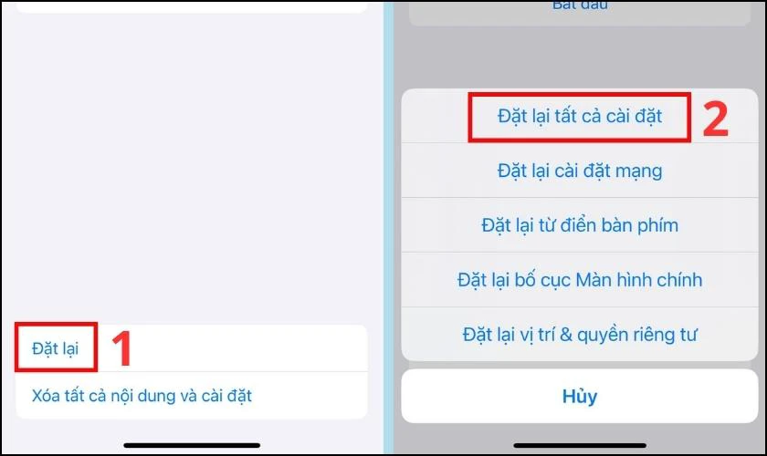 Chọn Đặt lại và nhấn chọn Đặt lại tất cả cài đặt