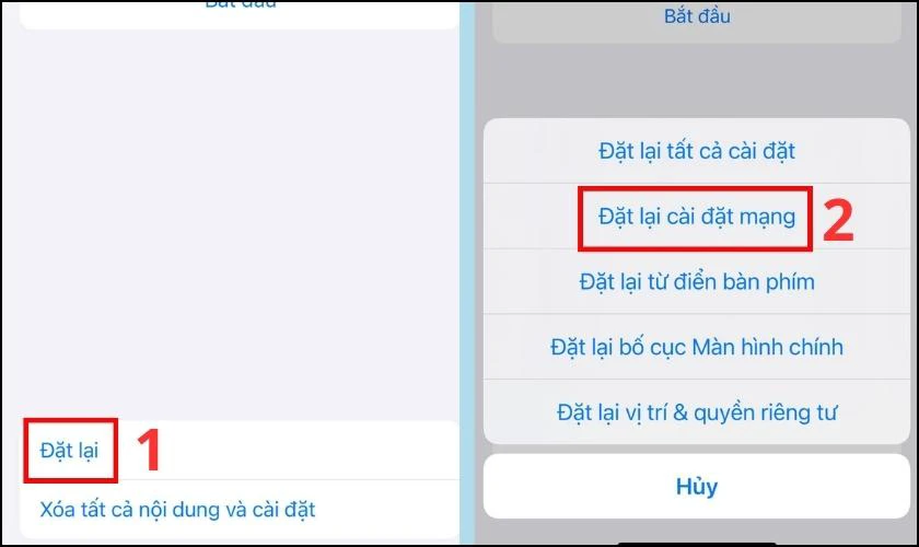 Chọn Đặt lại và vào mục Đặt lại cài đặt mạng