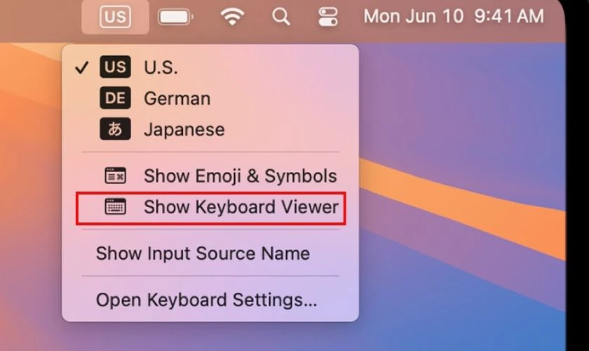 Dùng Keyboard Viewer để kiểm tra hoạt động các phím số