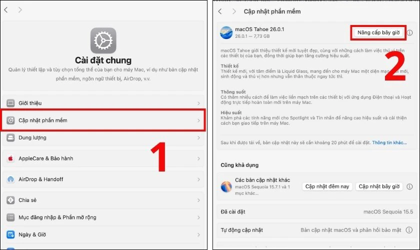Nhấn vào Cập nhật phần mềm