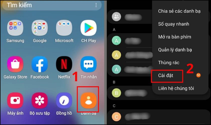 Bạn vào Danh bạ và vào phần Cài đặt