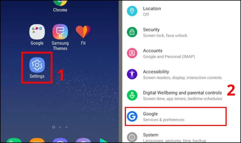 Vào Cài đặt và chọn mục Google