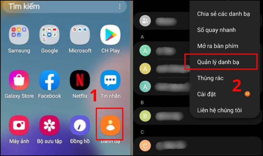 Chọn Quản lý danh bạ trong mục Danh bạ
