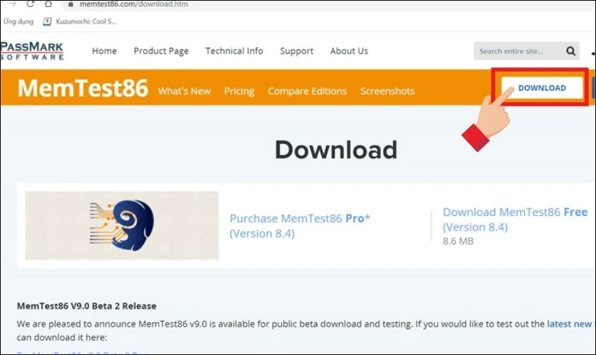 Bạn tải phần mềm test ram Passmark Memtest86 về máy
