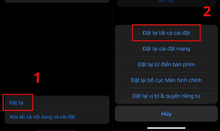 Nhấn vào Đặt lại rồi chọn tiếp Đặt lại tất cả cài đặt