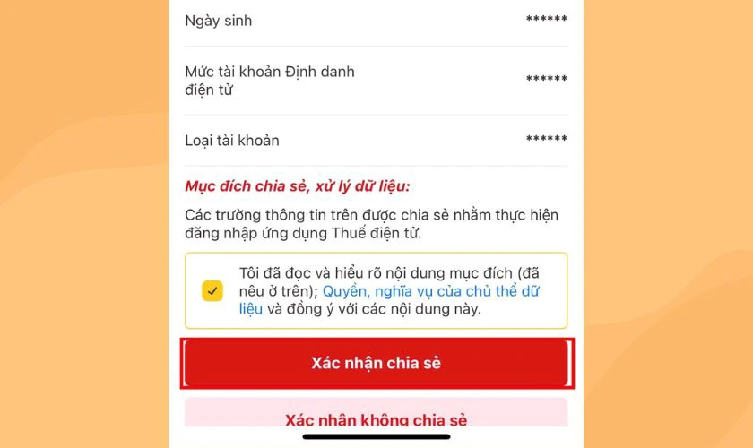 Bấm chọn Xác nhận chia sẻ