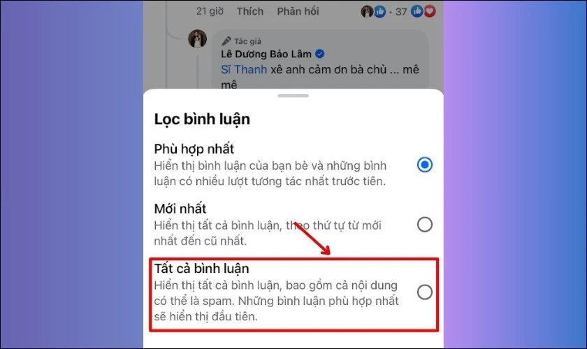 Chọn Tất cả bình luận