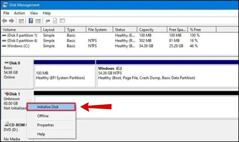 Bạn cần click chuột phải vào đó và chọn Initialize Disk