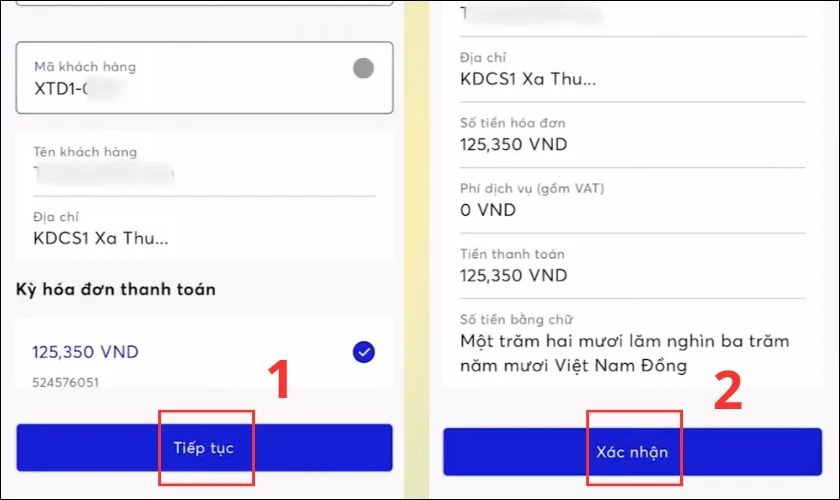 Bấm vào Xác nhận để tiến hành thanh toán