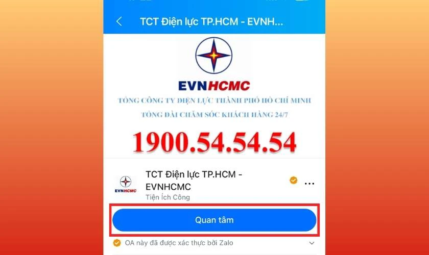 Click vào Quan tâm TCT Điện lực