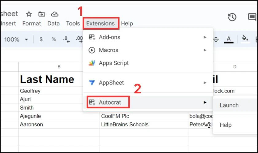 Liên kết Google Sheets chứa dữ liệu người nhận với mẫu email trong Google Docs