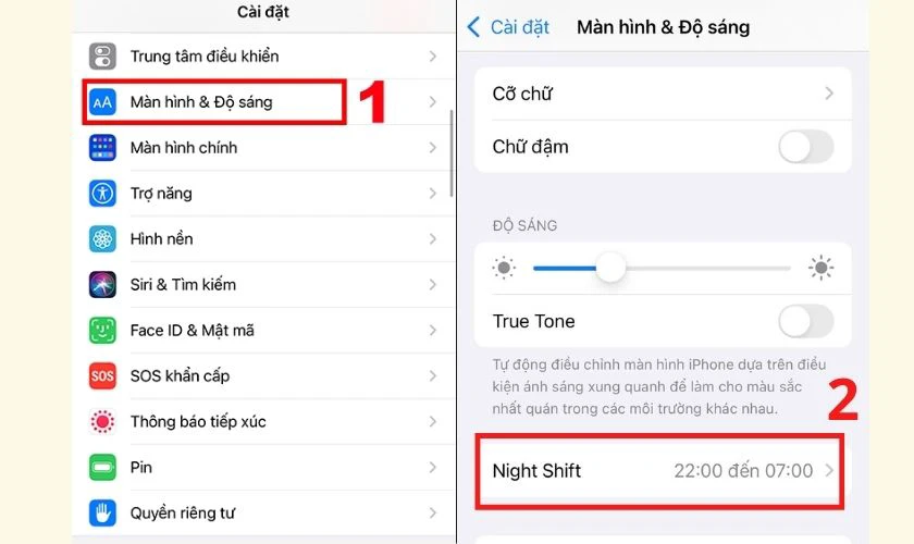 Tắt Night Shift hoặc chỉnh lại thời gian bật