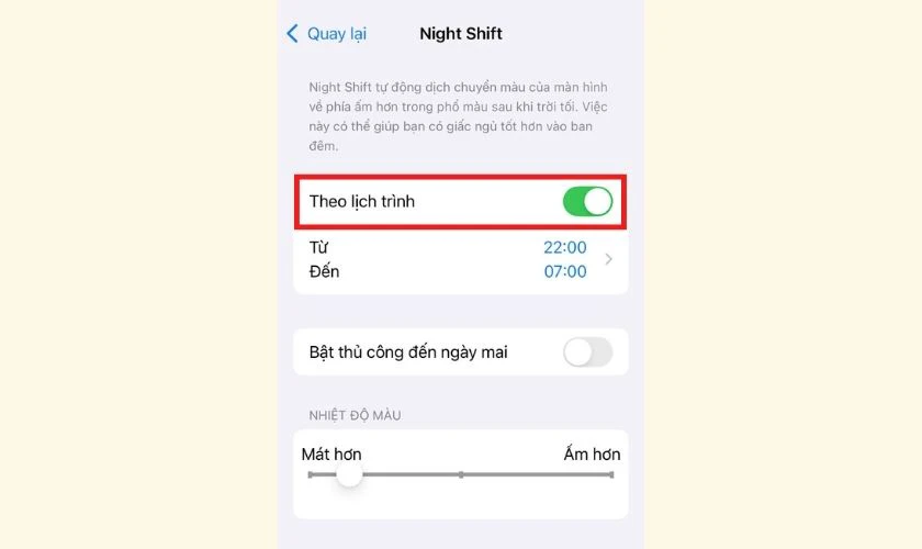 Gạt tắt chế độ Theo lịch trình