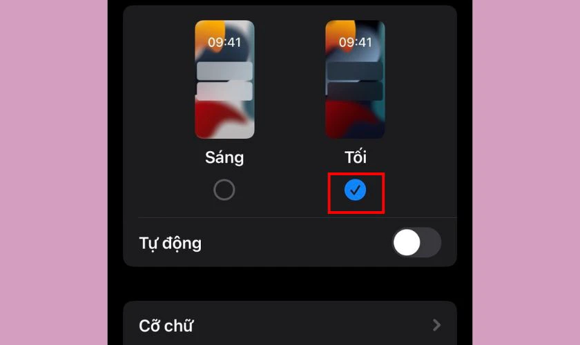 Chọn giao diện Tối để sửa lỗi lưu ảnh màn hình iPhone
