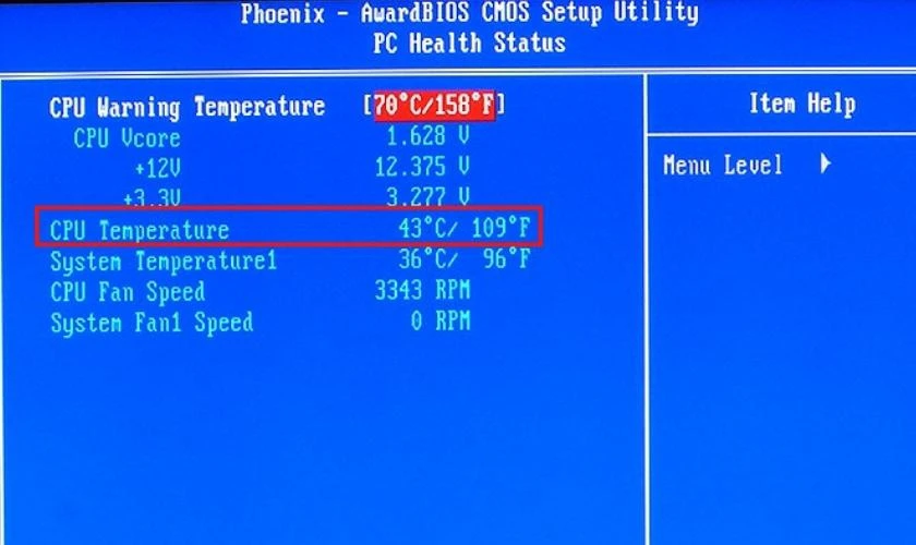 Xem nhiệt độ CPU tại dòng CPU Temperature