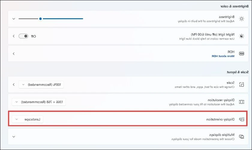 Chọn mục Display orientation trong Settings