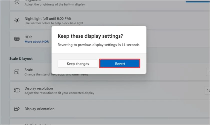 Nhấn Keep Changes để lưu hoặc Revert để hủy thao tác xoay màn hình