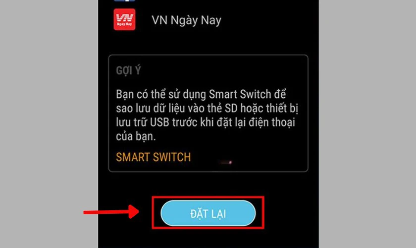 Xem lại thông tin sẽ bị xóa và chọn Đặt lại