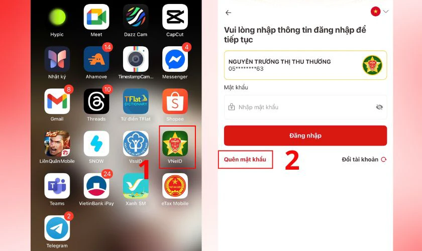 Ngay tại màn hình đăng nhập, nhấn vào dòng Quên mật khẩu?