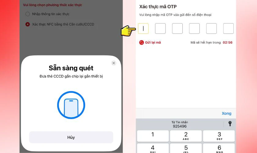 Đưa điện thoại lại cần con chip của CCCD để hệ thống đọc dữ liệu