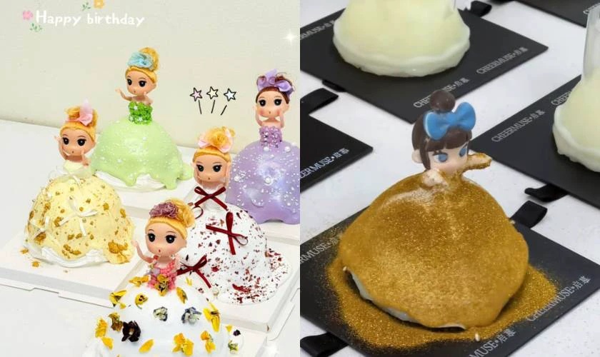 Bánh và kem chảy dạng váy công chúa